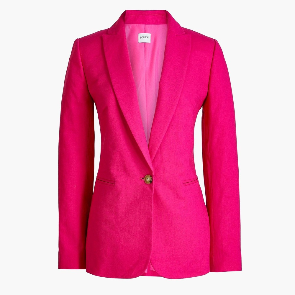 J Crew Linen-blend One-button Blazer 6 Pink Barbiecore Tailored Preppy Resort